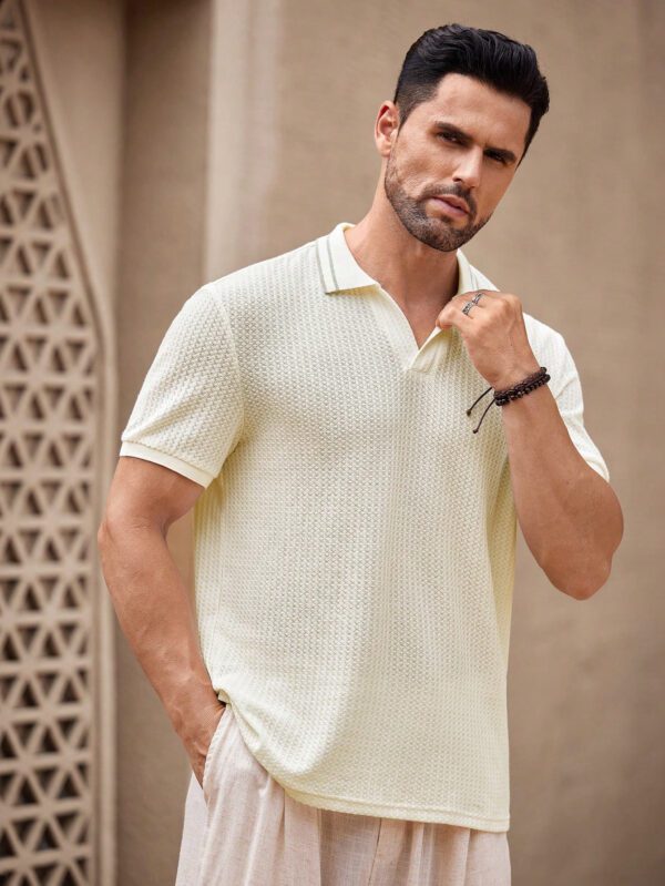 Manfinity KASUA Polo col V blanc pour hommes, col rayé – Image 4