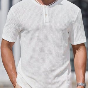 Manfinity Modomio Chemise polo à manches courtes col rond coupe slim pour homme, convient pour l'été