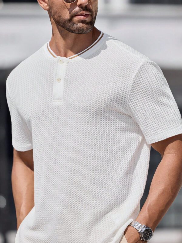 Manfinity Modomio Chemise polo à manches courtes col rond coupe slim pour homme, convient pour l'été – Image 4