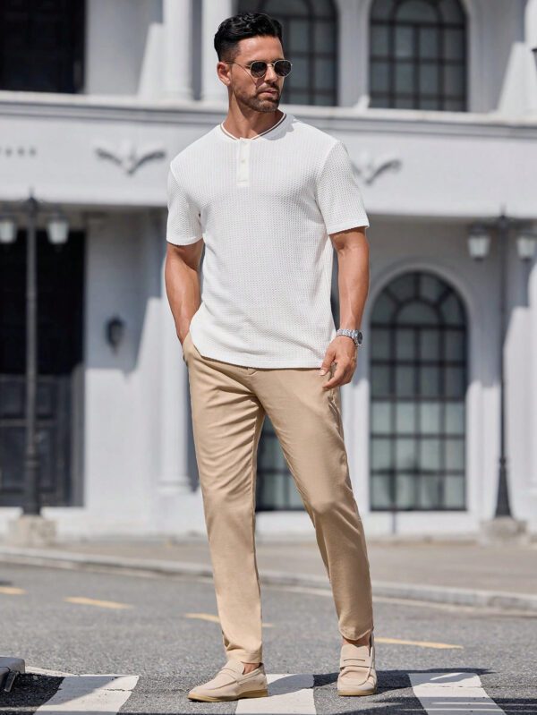 Manfinity Modomio Chemise polo à manches courtes col rond coupe slim pour homme, convient pour l'été – Image 5