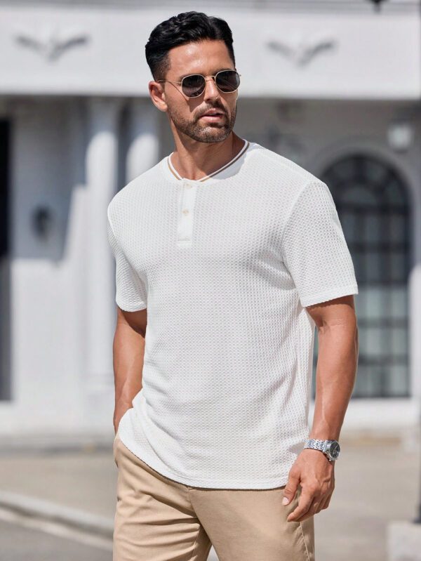 Manfinity Modomio Chemise polo à manches courtes col rond coupe slim pour homme, convient pour l'été – Image 6