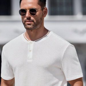 Manfinity Modomio Chemise polo à manches courtes col rond coupe slim pour homme, convient pour l'été