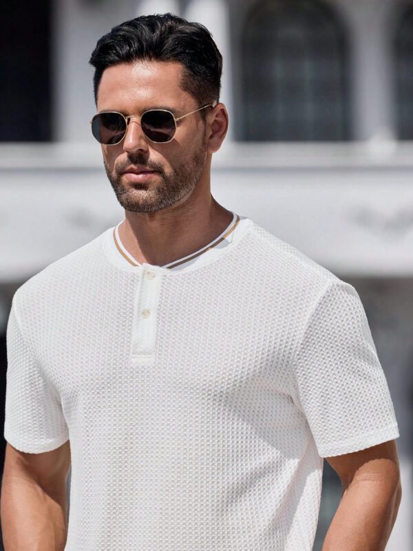 Manfinity Modomio Chemise polo à manches courtes col rond coupe slim pour homme, convient pour l'été – Image 7