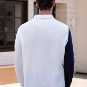 Manfinity Modomio Chemise polo décontractée à manches longues en tricot col châle à imprimé cerf bicolore, convenant pour un port quotidien