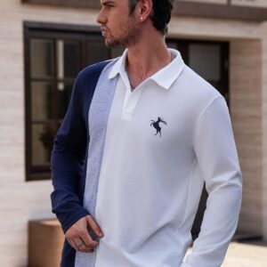 Manfinity Modomio Chemise polo décontractée à manches longues en tricot col châle à imprimé cerf bicolore, convenant pour un port quotidien