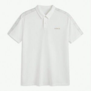 AKNOTIC Business Casual Polo court à manches blanches, en tricot, ajusté, avec imprimé lettrage et patchwork, pour homme