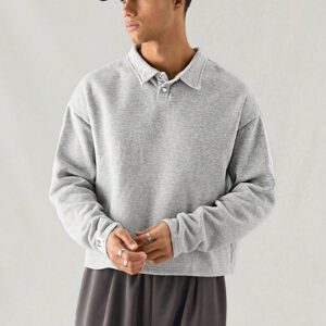 Manfinity UrbanChill Chemise polo ample pour hommes, à manches longues, à demi-boutonnage, en tricot mode casual uni, pour les amis