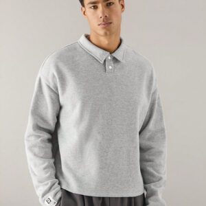 Manfinity UrbanChill Chemise polo ample pour hommes, à manches longues, à demi-boutonnage, en tricot mode casual uni, pour les amis