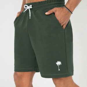 Shorts À Taille À Cordon De Serrage Imprimé Arbre De Coco Pour Hommes