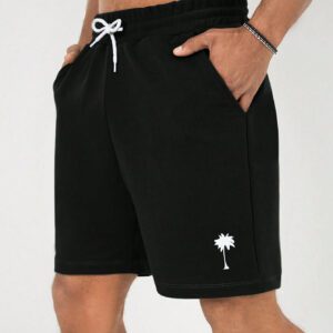 Shorts À Taille À Cordon De Serrage Imprimé Arbre De Coco Pour Hommes