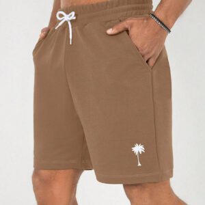Shorts À Taille À Cordon De Serrage Imprimé Arbre De Coco Pour Hommes