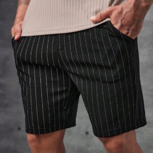 Manfinity Modomio Shorts tricotés rayés pour hommes, noirs unis avec sueur, décontractés urbains