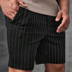 Manfinity Modomio Shorts tricotés rayés pour hommes, noirs unis avec sueur, décontractés urbains
