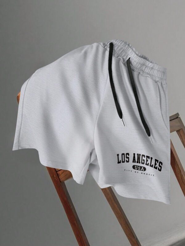 Manfinity Sporsity Shorts de course à cordon de serrage imprimé Los Angeles pour hommes
