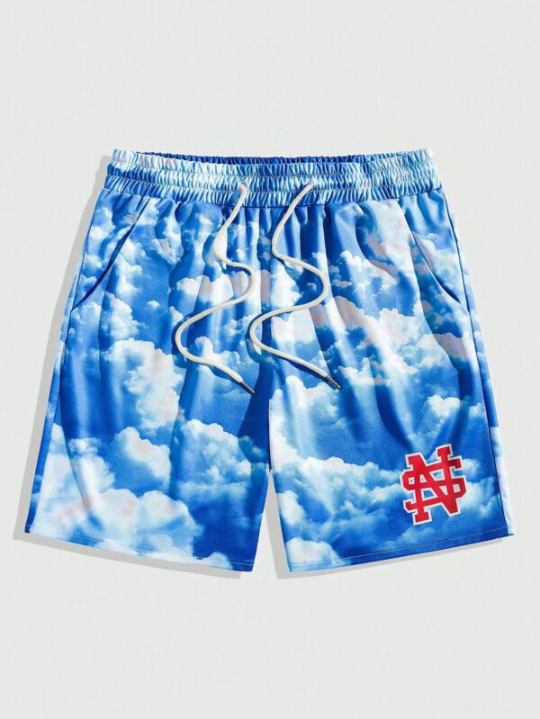 ROMWE Prep Short casual avec imprimé lettre ciel, taille à cordon, style pour homme, pour l'école – Image 2