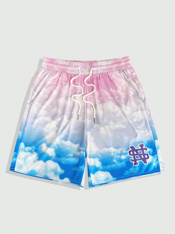 ROMWE Prep Short casual avec imprimé lettre ciel, taille à cordon, style pour homme, pour l'école – Image 3