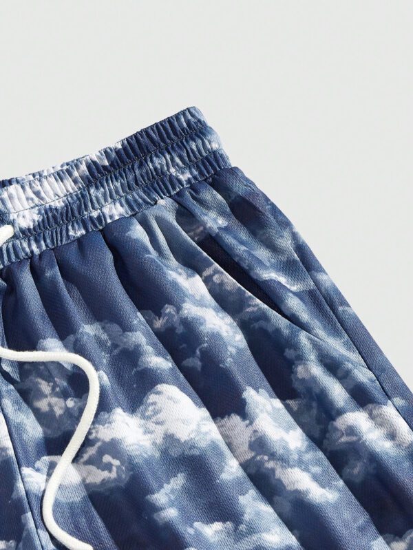 ROMWE Prep Short casual avec imprimé lettre ciel, taille à cordon, style pour homme, pour l'école – Image 7