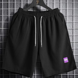 Manfinity Hypemode Shorts Pour Hommes Amples À Imprimé De Lettres Et Patchwork Avec Taille À Cordon