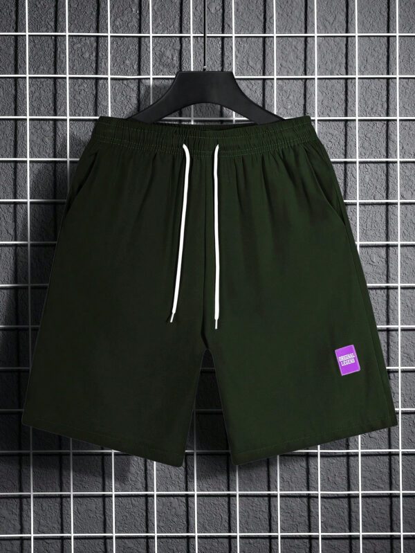 Manfinity Hypemode Shorts Pour Hommes Amples À Imprimé De Lettres Et Patchwork Avec Taille À Cordon – Image 3