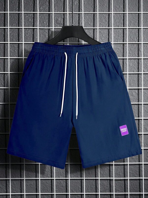 Manfinity Hypemode Shorts Pour Hommes Amples À Imprimé De Lettres Et Patchwork Avec Taille À Cordon – Image 4