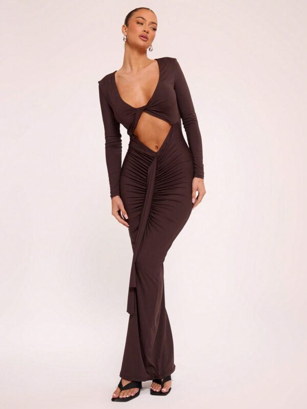 MUSERA Robe de fête de vacances à manches longues découpées et plissées, maxi, Noël – Image 8