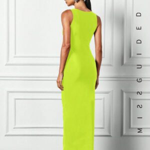 MISSGUIDED Robe d'été couleur vert citron sans manches à encolure bateau