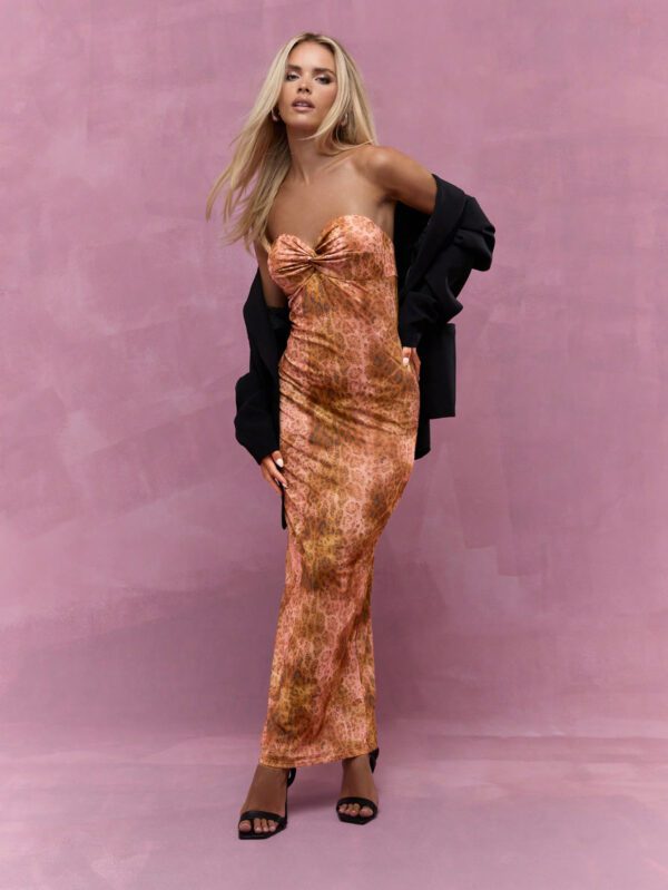 MISSGUIDED Robe longue bandeau léopard avec détail de nœud torsadé sur le buste – Image 5