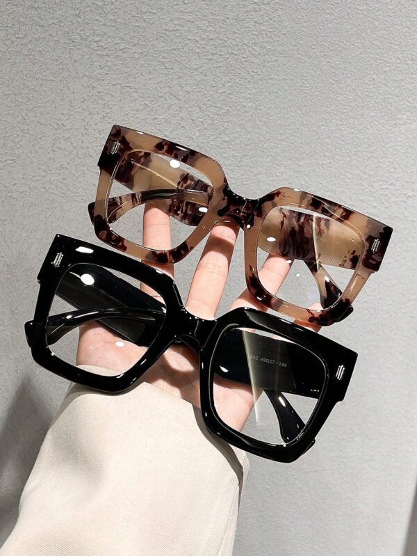 2 paires de lunettes carrées anti-lumière bleue unisexes, verres transparents à la mode, convenant pour la décoration et l'assortiment quotidiens. Accessoires de lunettes anti-lumière bleue pour femmes – Image 4