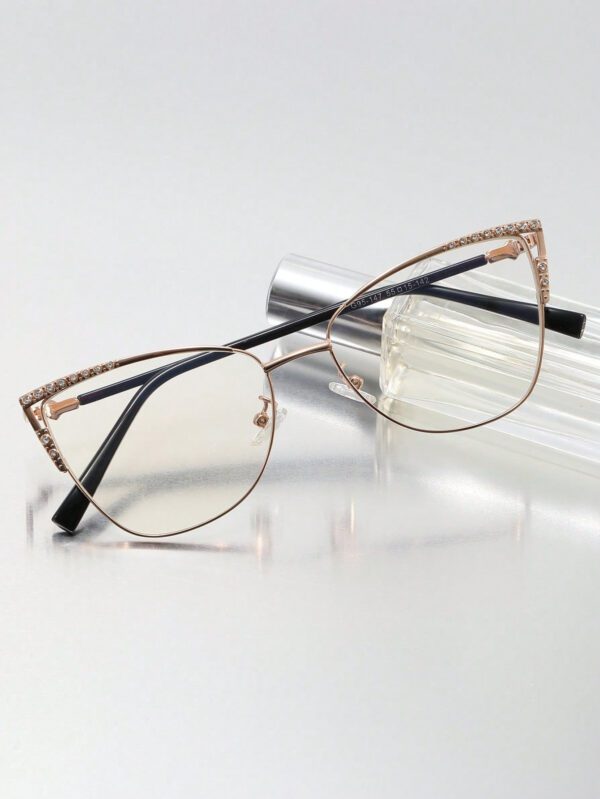 Lunettes de vue anti-lumière bleue avec décoration de strass style rétro œil de chat, parfaites pour la lecture, les jeux, la télévision et les téléphones. Accessoires de lunettes claires. Accessoires de lunettes anti-lumière bleue pour femmes – Image 3