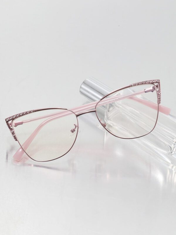 Lunettes de vue anti-lumière bleue avec décoration de strass style rétro œil de chat, parfaites pour la lecture, les jeux, la télévision et les téléphones. Accessoires de lunettes claires. Accessoires de lunettes anti-lumière bleue pour femmes – Image 5