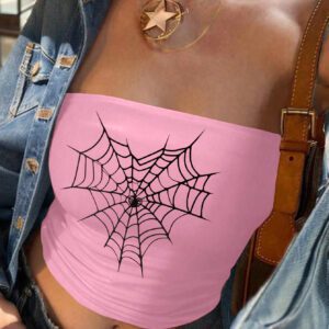 SHEIN Attitoon Débardeur court à motif de toile d'araignée simple et décontracté pour femmes, adapté pour l'été