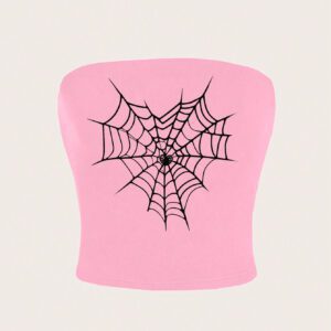 SHEIN Attitoon Débardeur court à motif de toile d'araignée simple et décontracté pour femmes, adapté pour l'été