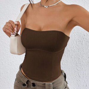SHEIN EZwear Haut Tube En Tricot Côtelé Uni Pour Femmes