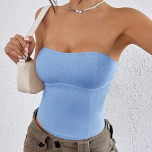 SHEIN EZwear Haut Tube En Tricot Côtelé Uni Pour Femmes
