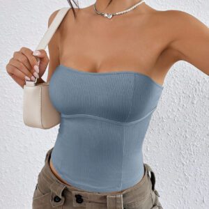 SHEIN EZwear Haut Tube En Tricot Côtelé Uni Pour Femmes