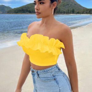 SHEIN SXY Haut court d'été avec bretelles ras-du-cou et bordure à volants pour les loisirs et les vacances