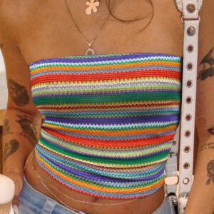 SHEIN EZwear Haut tube d'été ajusté pour femmes en rayures colorées texturées