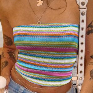 SHEIN EZwear Haut tube d'été ajusté pour femmes en rayures colorées texturées