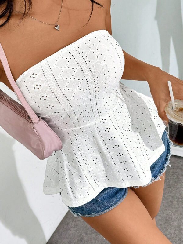 SHEIN EZwear Haut De Tube À Ourlet À Volants Solide En Broderie À Œillets