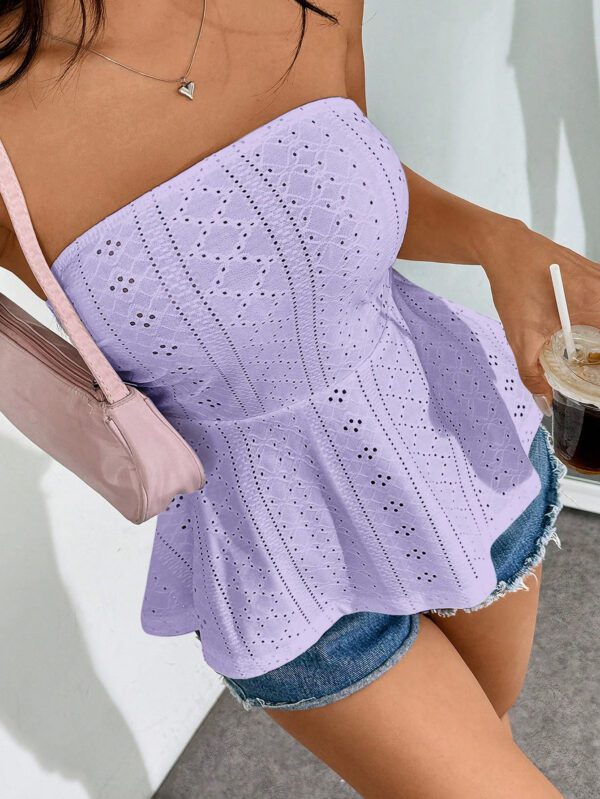 SHEIN EZwear Haut De Tube À Ourlet À Volants Solide En Broderie À Œillets – Image 3
