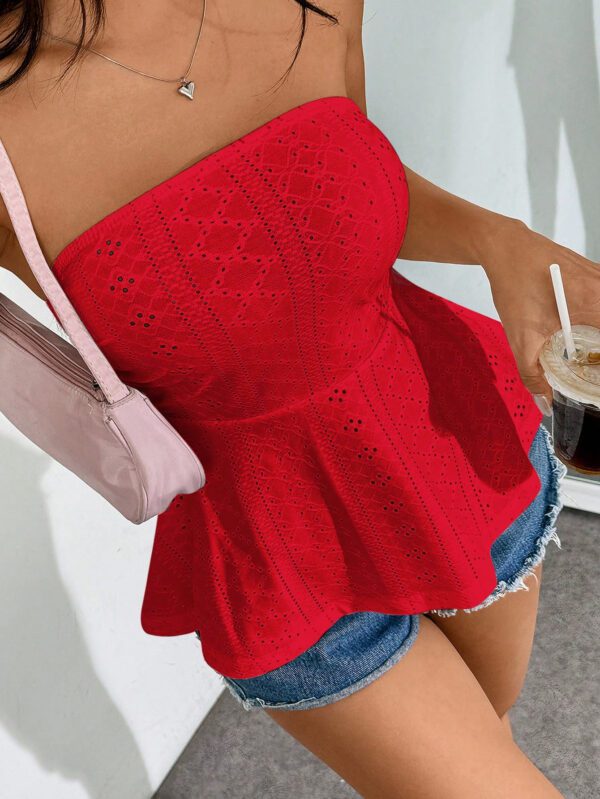 SHEIN EZwear Haut De Tube À Ourlet À Volants Solide En Broderie À Œillets – Image 5