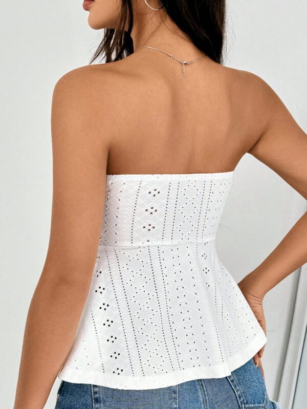 SHEIN EZwear Haut De Tube À Ourlet À Volants Solide En Broderie À Œillets – Image 7