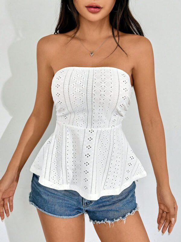 SHEIN EZwear Haut De Tube À Ourlet À Volants Solide En Broderie À Œillets – Image 9