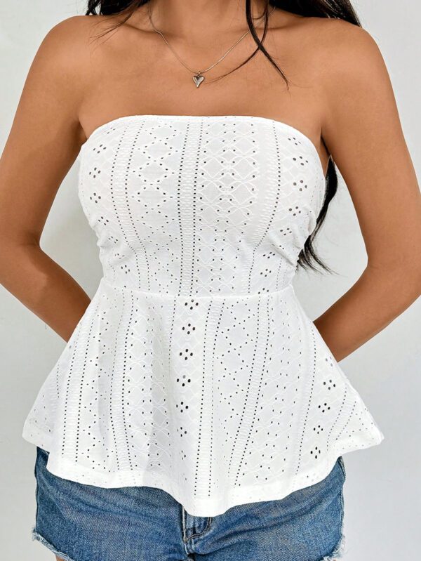 SHEIN EZwear Haut De Tube À Ourlet À Volants Solide En Broderie À Œillets – Image 10