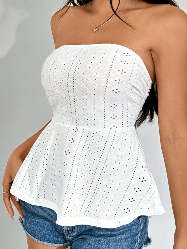 SHEIN EZwear Haut De Tube À Ourlet À Volants Solide En Broderie À Œillets – Image 11