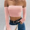 SHEIN PETITE Top court style épaules dénudées unicolore