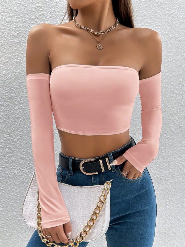 SHEIN PETITE Top court style épaules dénudées unicolore