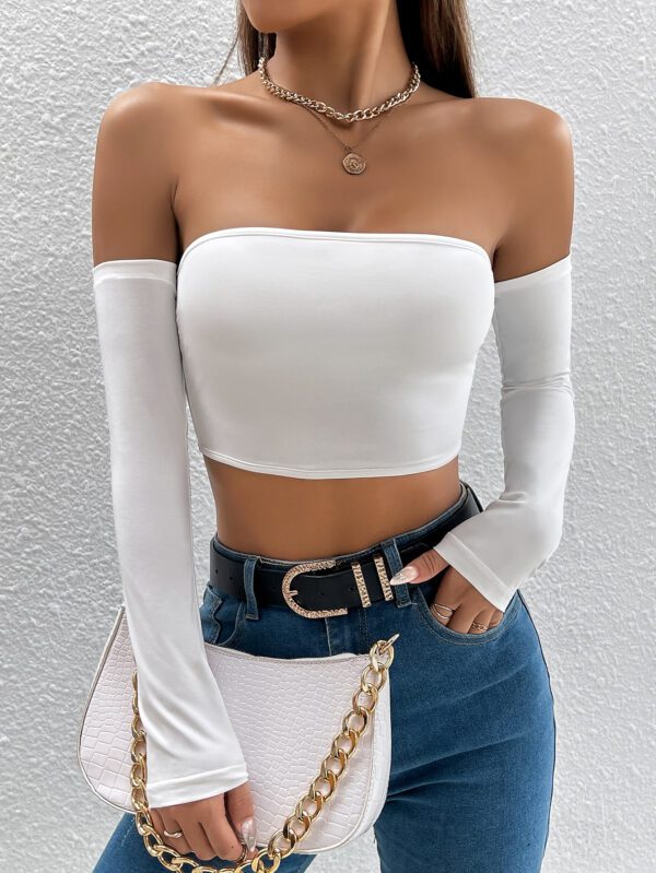 SHEIN PETITE Top court style épaules dénudées unicolore – Image 2