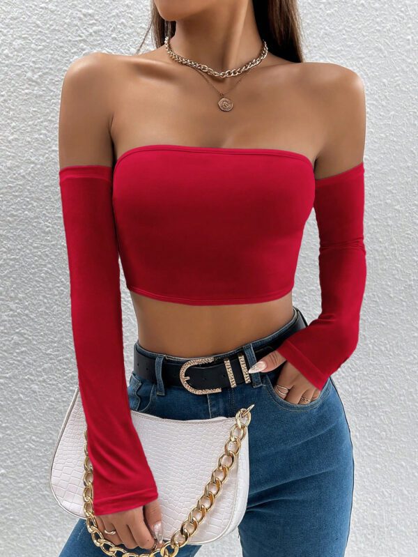 SHEIN PETITE Top court style épaules dénudées unicolore – Image 6