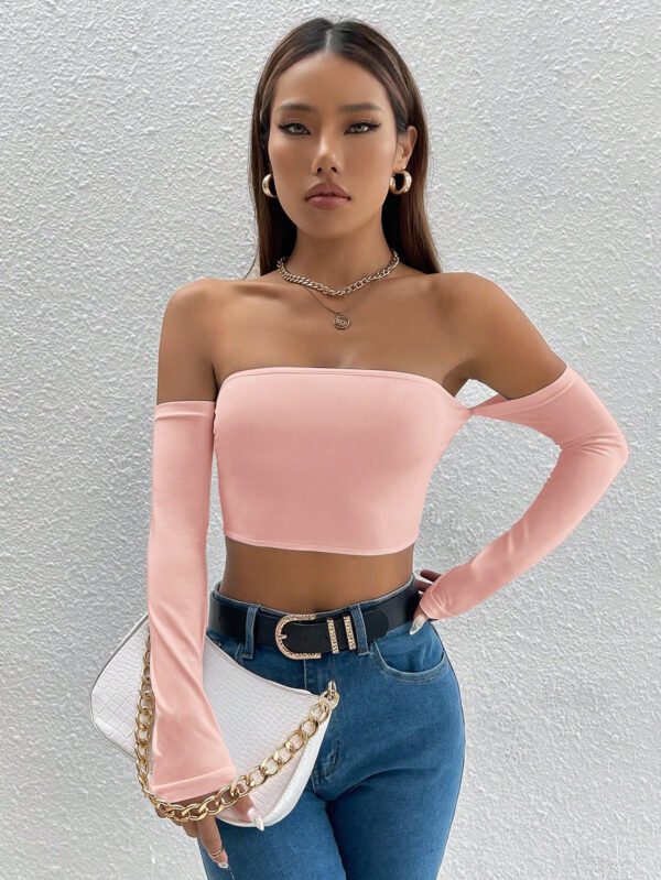 SHEIN PETITE Top court style épaules dénudées unicolore – Image 9